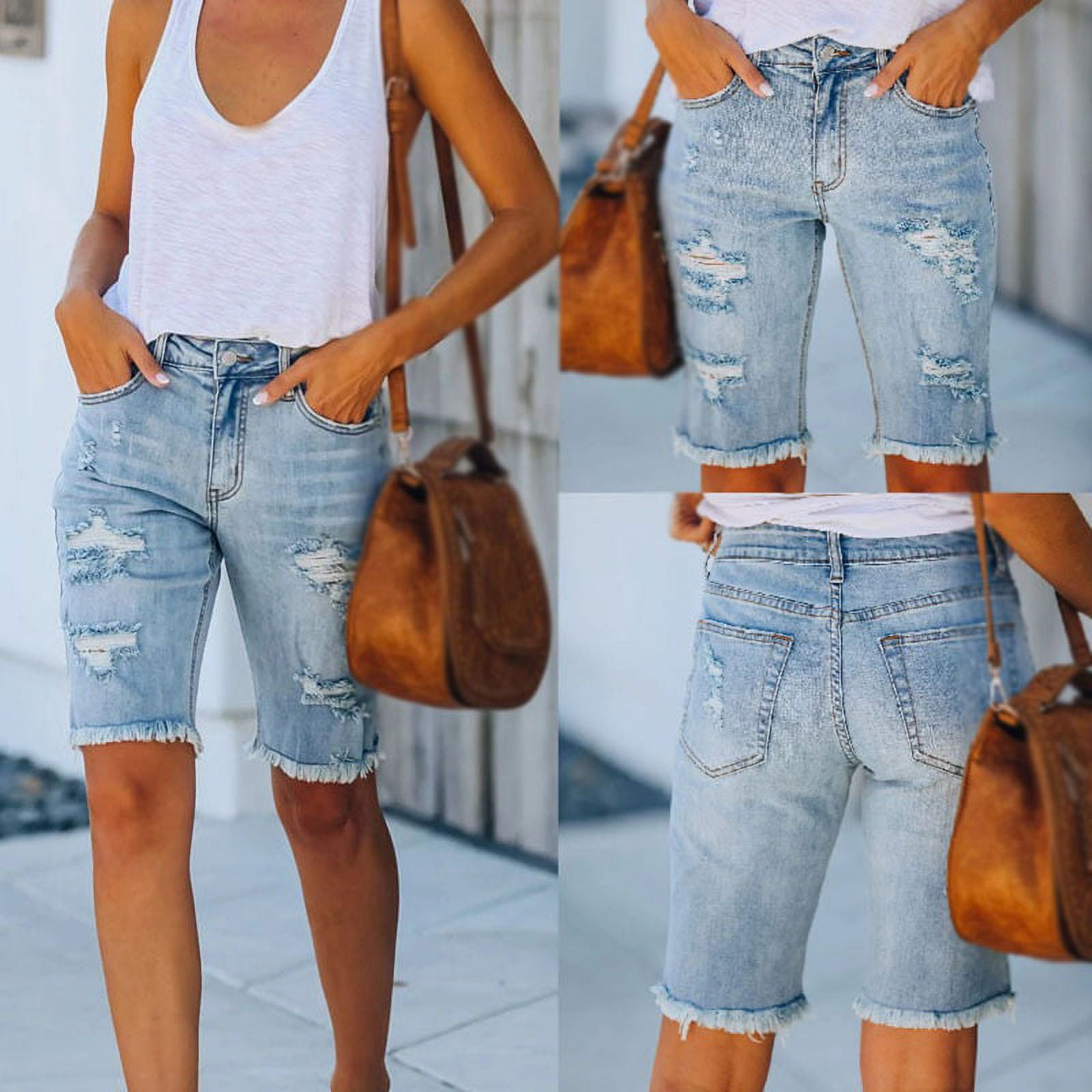 Cut Off Denim Shorts for Women Frayed Distressed Jean Short Cute Mid Rise  Ripped Hot Shorts Comfy Stretchy - Walmart.com