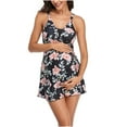 thumbnail image 4 of Taqqpue Womens Maternity Swimsuit 2 Piece Swimsuits Set Floral Print Flare Flowy Pregnancy Swimdress with Shorts,Retro High Waist Bikini Tankini Swimwear,Plus Size Tankini Bathing Suits, 4 of 8