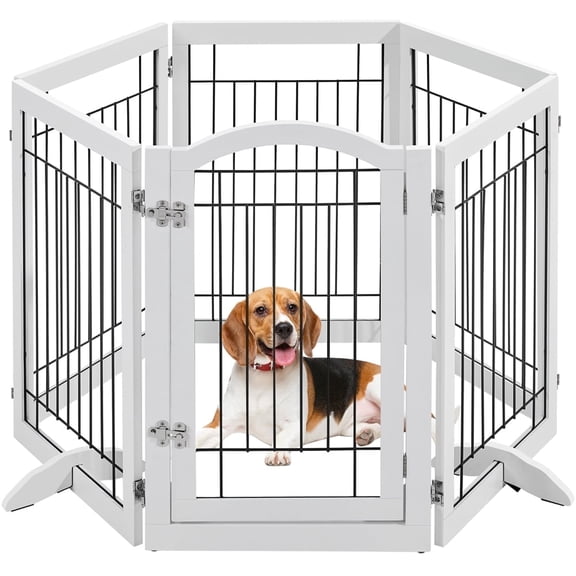 Yaheetech 32.5" Freestanding 6-Panel Foldable Pet Gate with Support Feet, White