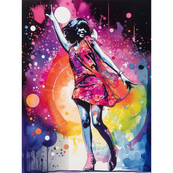 Disco Music Fever Dance Moves Woman in Rainbow Dancefloor Light Modern Watercolour Painting Unframed Wall Art Print Poster Home Decor Premium