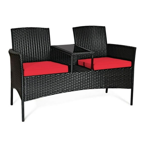 Yunken Wicker Patio Conversation Furniture Set with Removable Cushions and Glass Table, All-Weather for Outdoor Garden