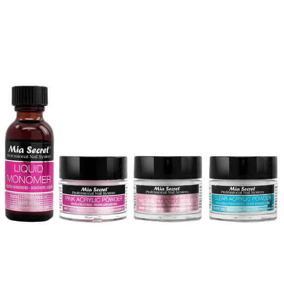 Mia Secret - Monomer 1oz & Acrylic Powder (Pink, Multibalance Natural Pink, Clear 0.25 oz each) Combo