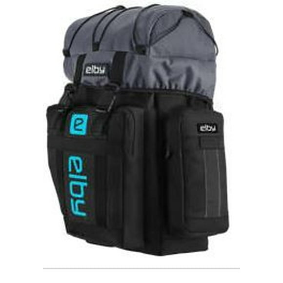 Elby Mobility Bicycle Pannier Bag E08158 For Use With Elby Bicycle Rack; With Side Pocket; Zipper Closure; With Strap; Water Proof; Black And Grey With Malibu Blue Logo; Canvas