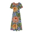 thumbnail image 3 of Amzcrzy Women's Summer Dresses 2024 Fashion Casual Bohemian Floral Beach Dresses Short Sleeve Crewneck Sundress Flowy Maxi Beach Dress Long Beach Midi Dress with Pockets S-2XL, 3 of 3
