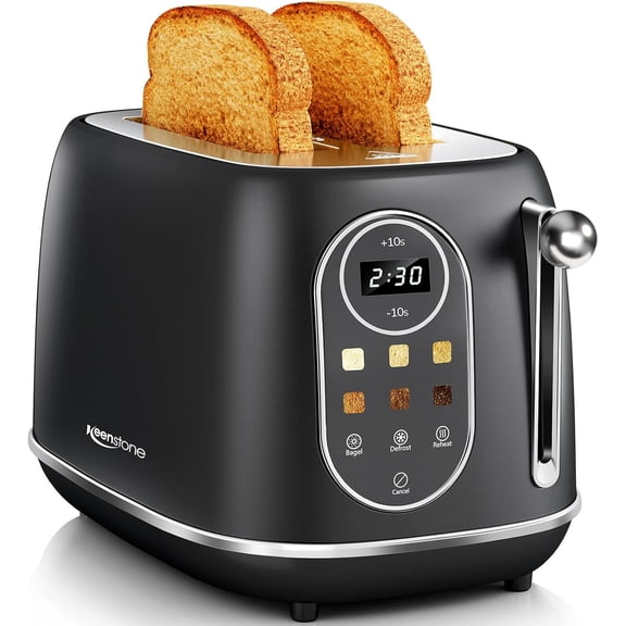 Smart Touch Screen Toaster 2 Slice, Retro Wide Slot Stainless Steel Toaster with 6 Browning Levels, Reheat & Defrost, for Bagel, Toast, Bread, Removable Crumb Tray, Black