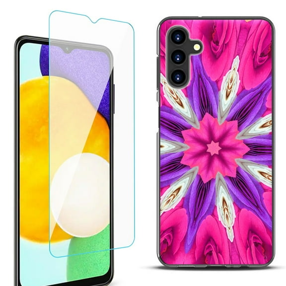 Slim-Fit Protective Fashion Phone Case (Black) for Samsung Galaxy A13 5G, with Tempered Glass Screen Protector, by OneToughShield ® - Kaleidoscope Rose