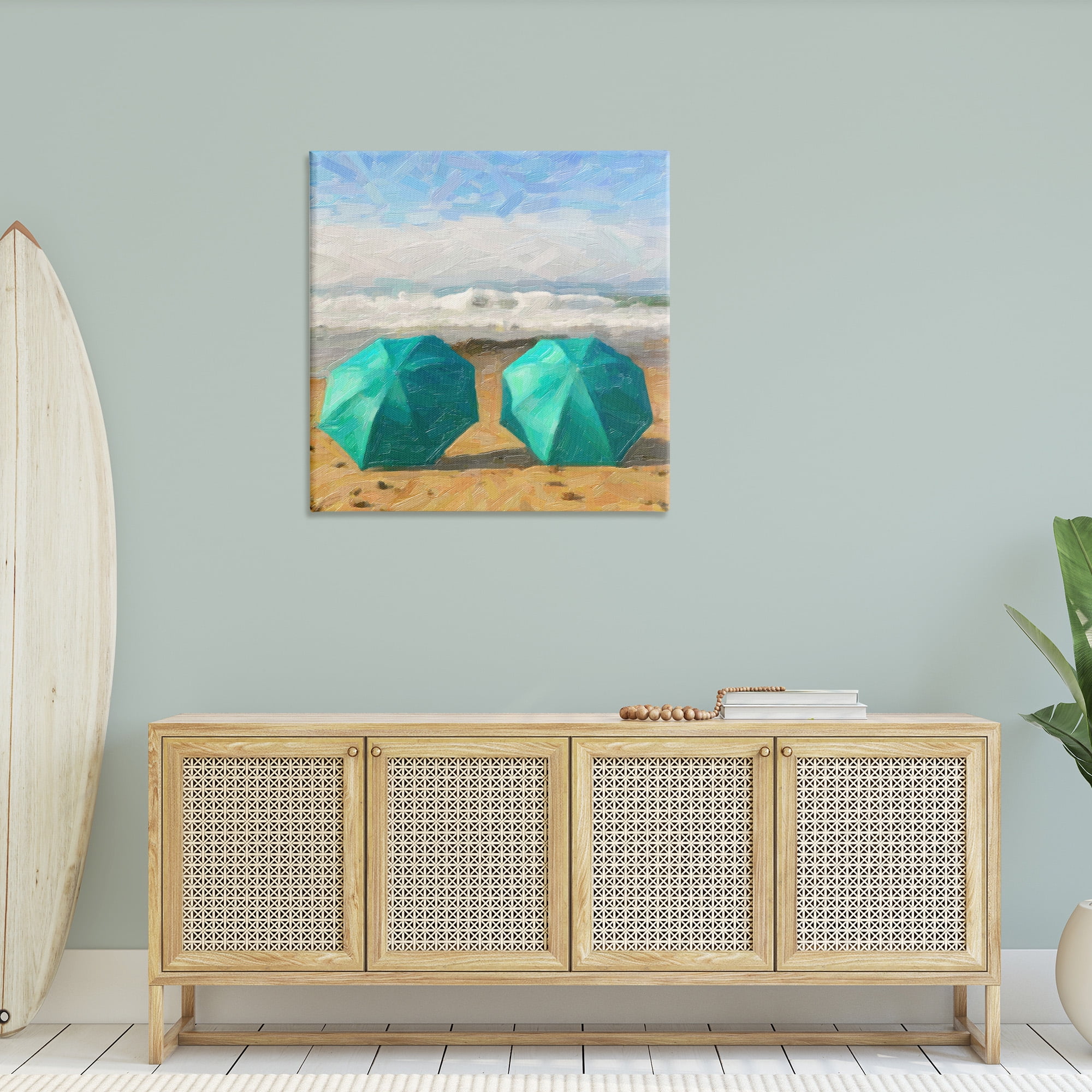 Stupell Industries Beach Umbrella Duo Landscape Painting Gallery Wrapped Canvas Art Print Wall Art, 36 x 36