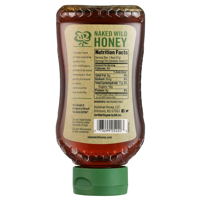 Naked Wild Honey Organic Honey, 16 oz Inverted Plastic Bottle