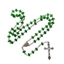 Green Stones Rosary Beads Necklace VirginMary ChristJesus Pendant Necklace Women Men Catholic Jewelry Gift