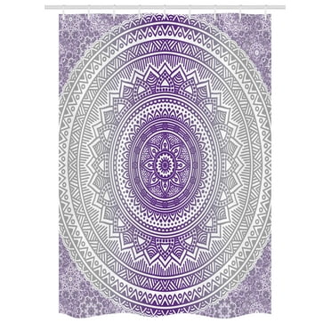 Grey and Purple Stall Shower Curtain, Eastern Traditional of Cosmos Pattern Zen Boho Ombre Mandala Design Print, Fabric Bathroom Set with Hooks, 54W X 78L Inches, Purple White, by Ambesonne