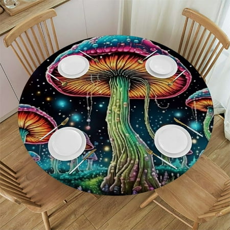 

Autua Mushrooms Flowers Stars Round Table Cover Stain Resistant & Washable Perfect for Indoor Outdoor Kitchen Dining Wedding Parties 100％ Polyester Fiber 38 -42