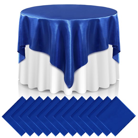 Newwiee 12 Pcs 72 Inch Satin Tablecloth Square Overlay Smooth Fabric Tablecloth Satin Table Cover for Party Wedding Banquet Table Decoration(Royal Blue)