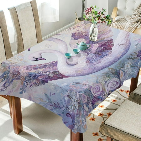 

BZSMCE Square Tablecloth Graceful Swans in Bloom Pattern Tableclothes