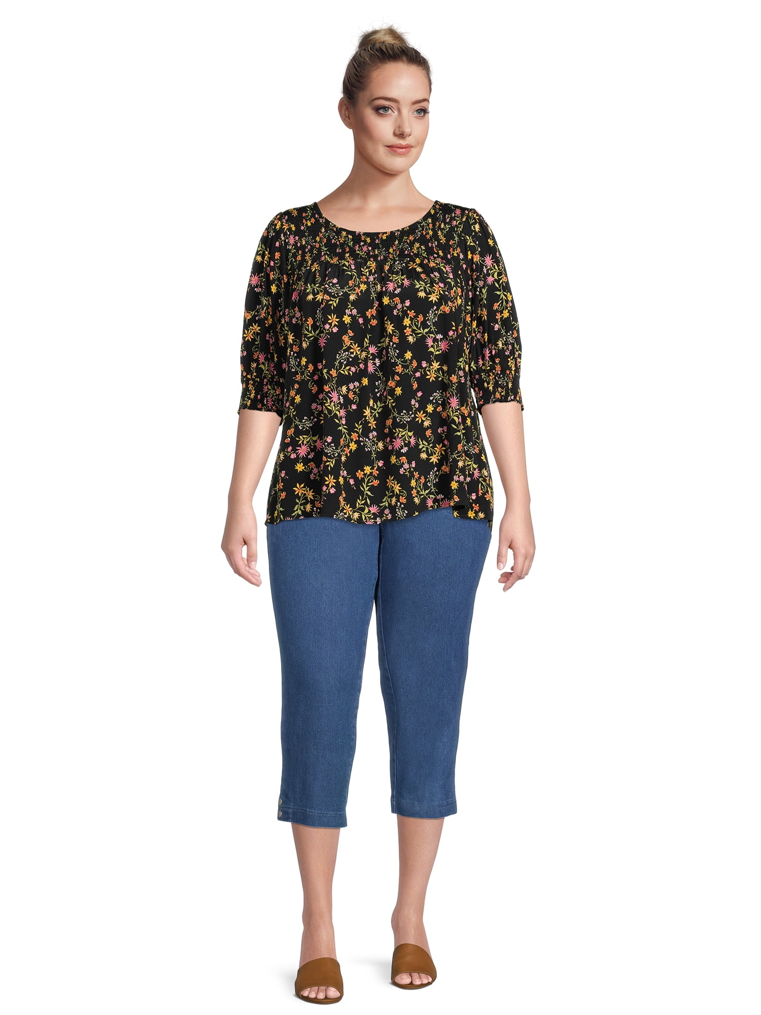 JMS Just My Size by Hanes Women's Plus Snap Hem Pull On Cropped Pants, 23" Inseam, Sizes 0X-4X