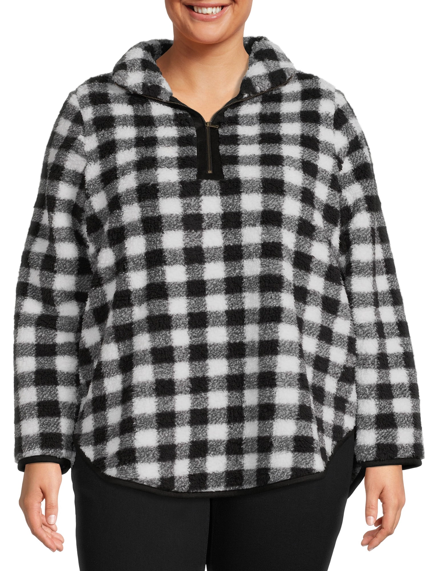 Terra & Sky Women's Quarter Zip Faux Sherpa Pullover