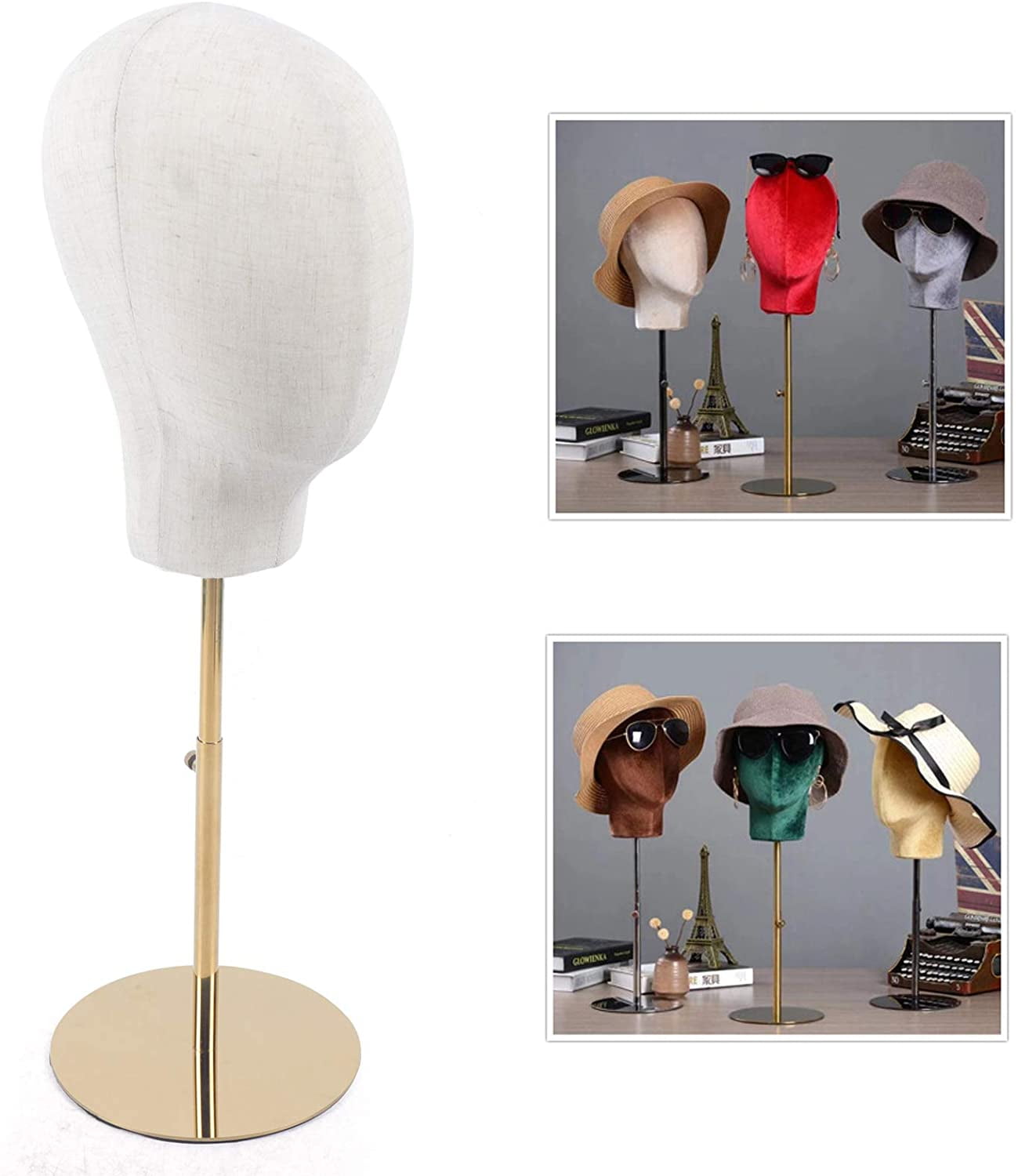 MONIPA Mannequin Head Hat Rack Cap Wig Holder Display Stand Wig Head Cork Canvas for Wigs Making Display Styling