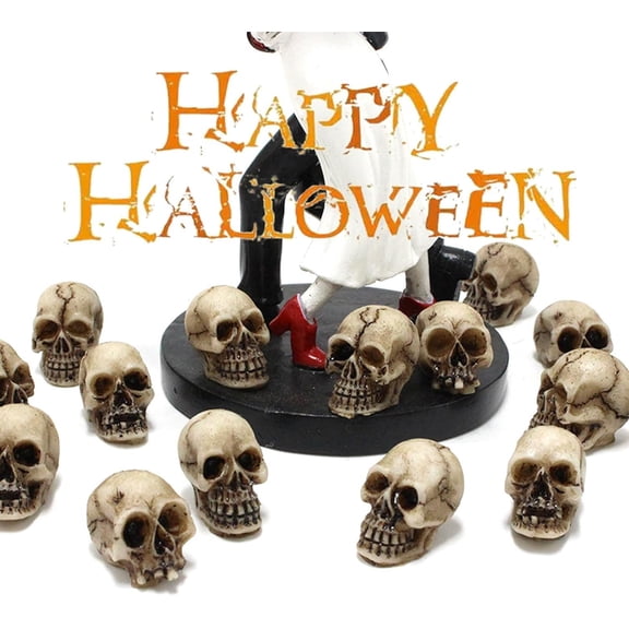20PCS Mini Skull Figurine Miniature Skeleton Head Table Decor, Halloween Micro Landscape Figure, Halloween Prank Props,Haunted Dollhouse Accessories