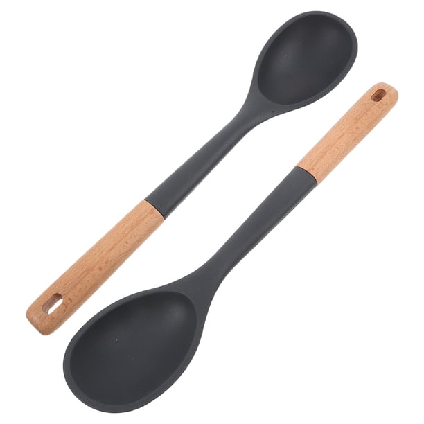 2 cucharas grandes de silicona para cocinar con mango de madera antiadherente, resistentes al calor, para cocinar, servir, untar y mezclar.