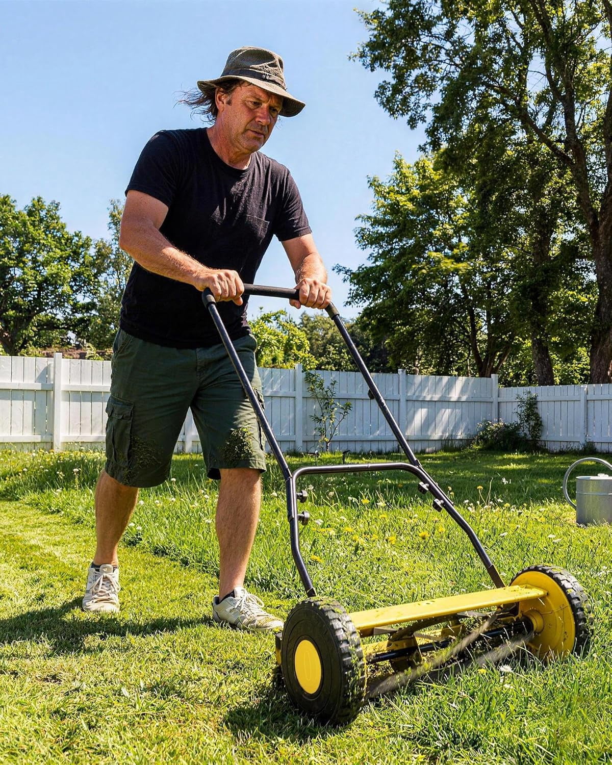 14" Hand Push Lawn Mower, 5-Blade Manual Lawnmower with Adjustable Cutting Height, Push Reel Lawn Mower for Small to Medium Yards, Manual Walk-Behind Lawn Mower for Quiet Eco-Friendly Mowing