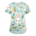 thumbnail image 5 of Healing Hands Scrub Top，Easter Scrub Tops Women Bunny Egg Hunt Print Medical Scrubs Top Stretchy V Neck Short Sleeve Nurse Uniforms，Cyan，XXXXXL, 5 of 5