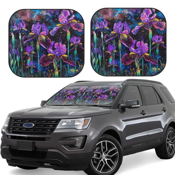 Balery Starry Night Iris Field Parasol para parabrisas de coche de 2 piezas | Parasol plegable para parabrisas delantero de coche para la mayoría de sedanes-Medium