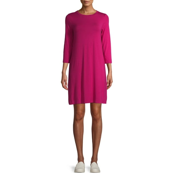 Time And Tru Time And Tru Women s 3 4 Sleeve Knit Dress Walmart 
