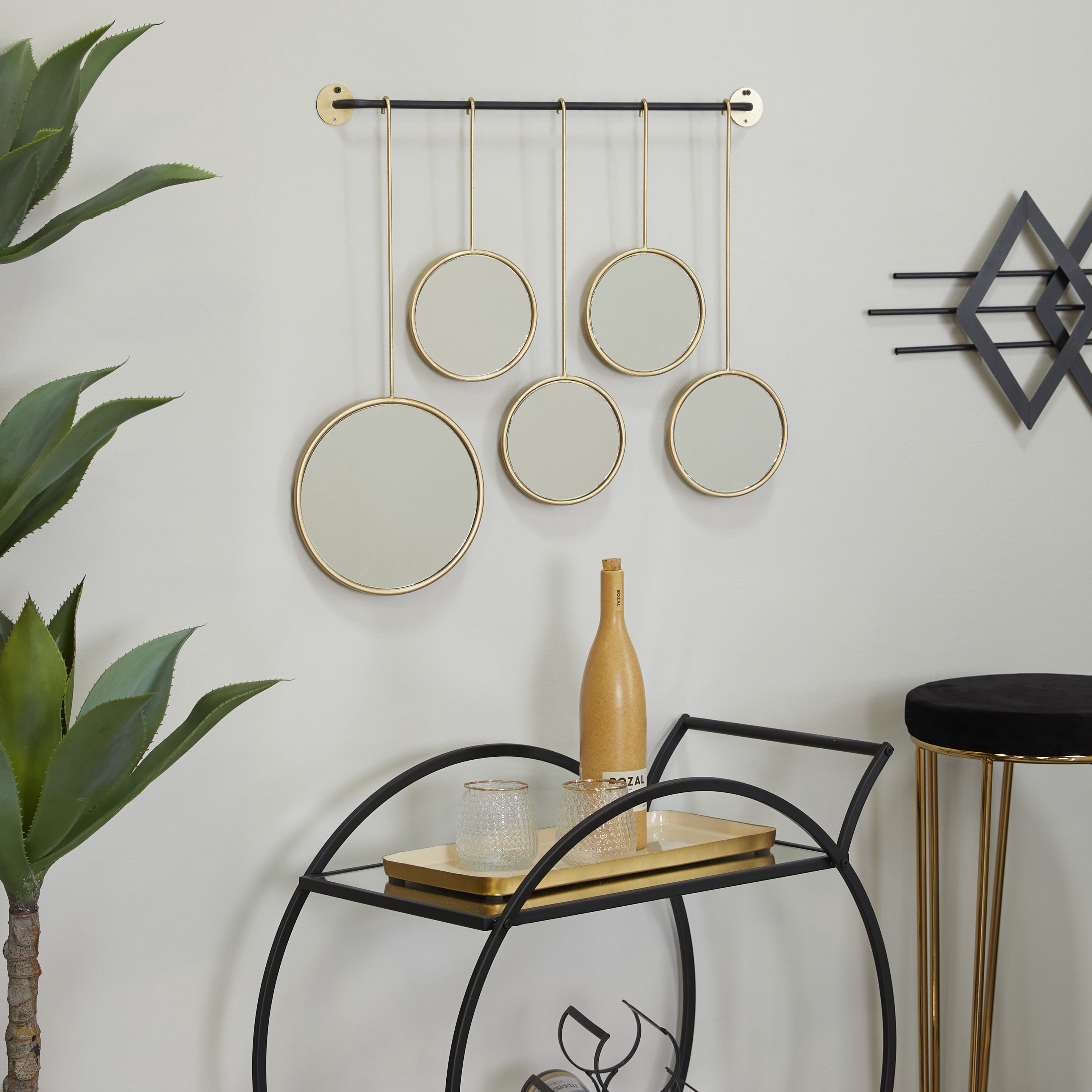 CosmoLiving by Cosmopolitan 25" x 25" Gold Wall Mirror with Hanging Rod