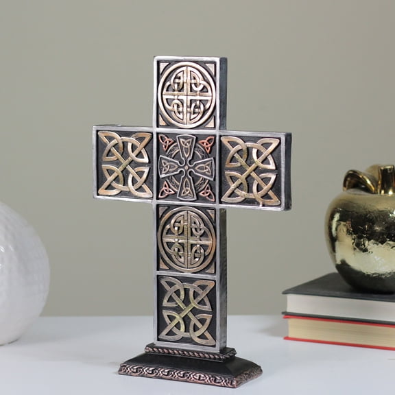 13" Black and Brown Celtic Knot Cross Tabletop