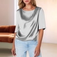 thumbnail image 2 of Womens Summer Tops Women's T-Shirts Women's Design Satin Short Sleeved Top with Inner Layer Silk-Linish Short Sleeve Shirt for Everyday Comfort Blue L, 2 of 5