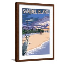 Art.com Sanibel Island, Florida - Lighthouse Art Print by Lantern Press, Brown Frame Wall Art, 17" x 23"