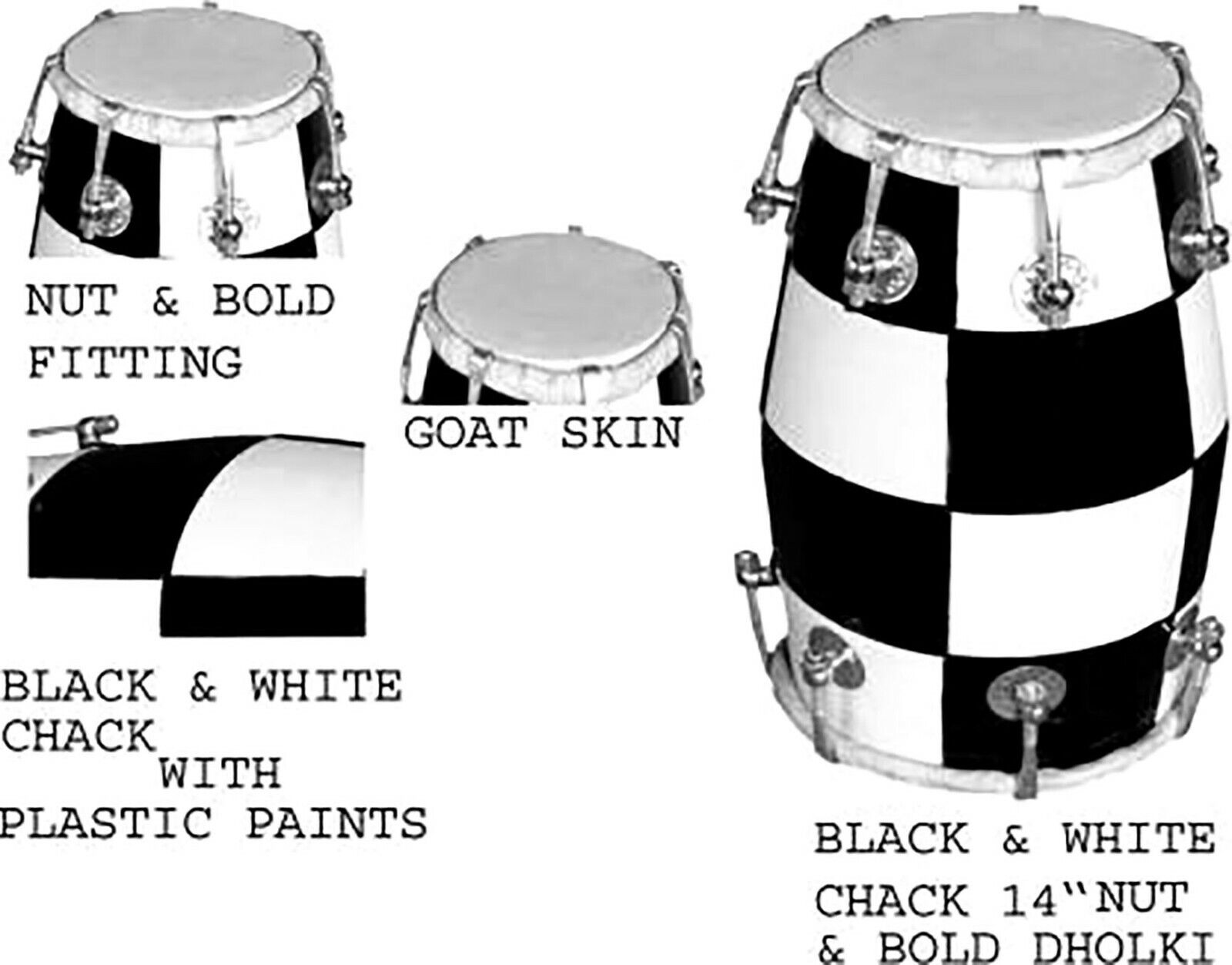Naad Indian Musical Instrument Wooden Baby Dholak Nut & Bolts Dholak (White & Black) 2023 - Natural