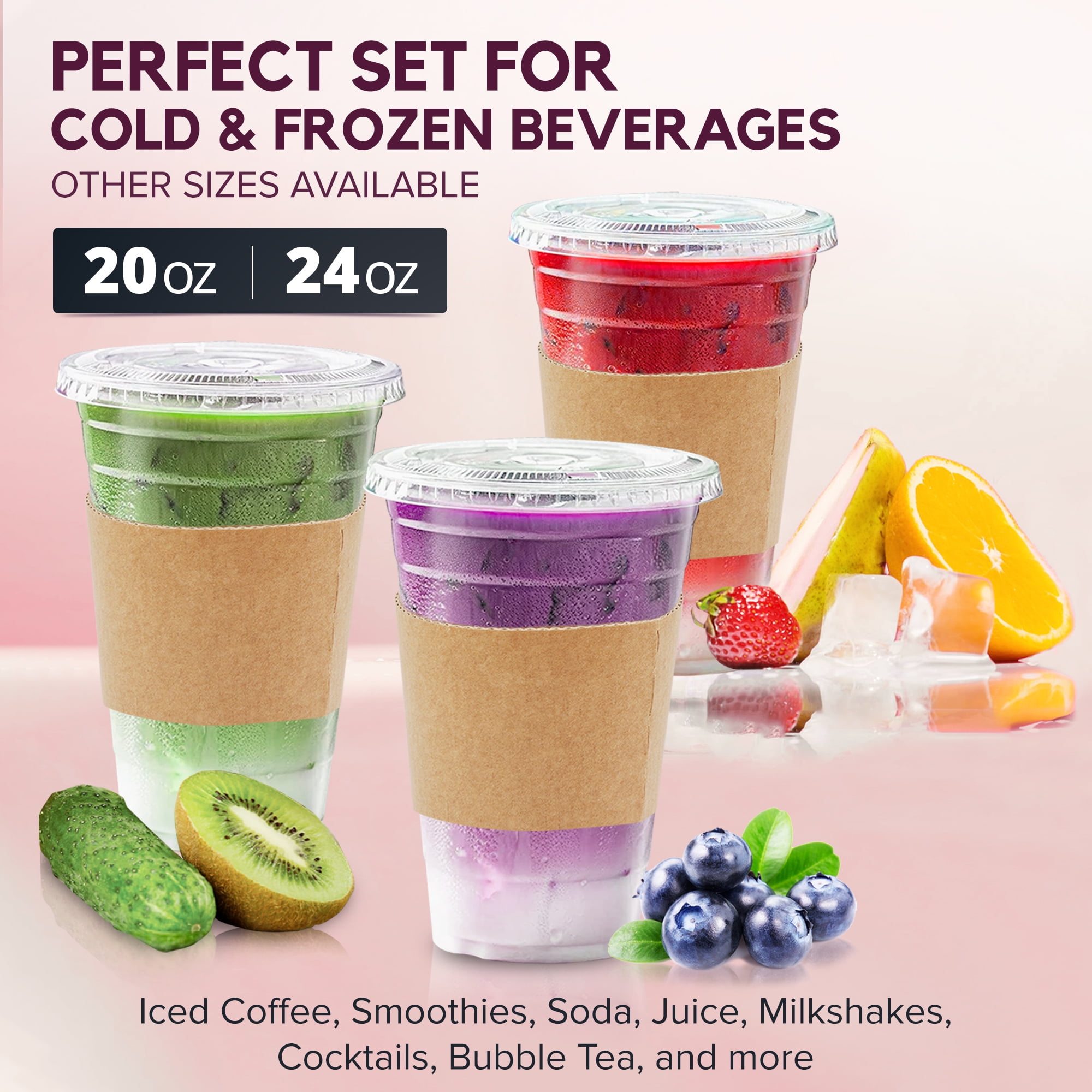 Spec101 To Go Smoothie Cup 50pk - 24oz Clear Plastic Cups with