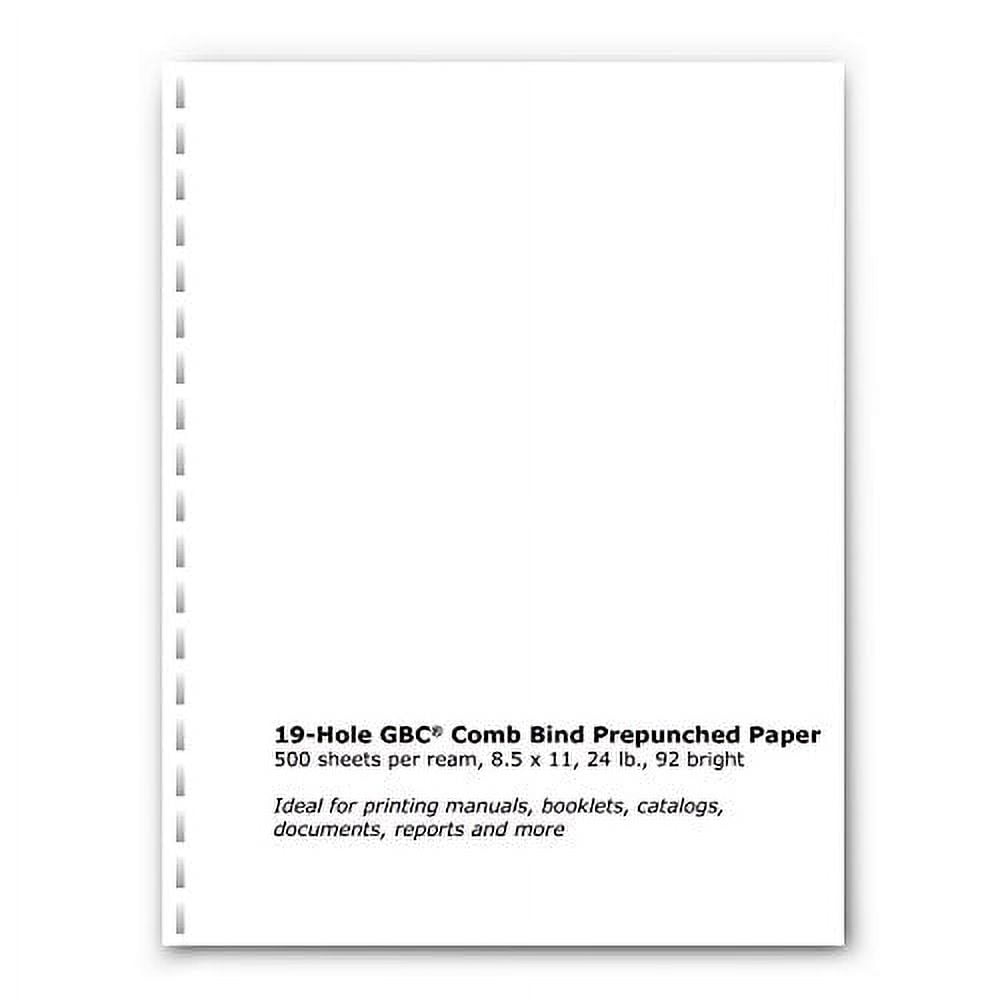 PrintWorks Professional Prepunched Paper, 8.5 x 11, 24 lb, GBC CombBind 19-Hole Punched Report & Presentation Paper, 500 Sheets, White (04329)