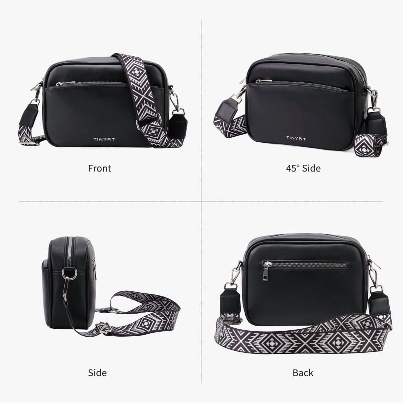TINYAT Crossbody Bag for Women PU Multiple Pockets Shoulder Purse With Guitar Strap Small Handbags
