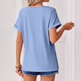 thumbnail image 4 of Short Sleeve T Shirts Women's Summer V Neck Solid Color Tees Casual Basic Tops Sky Blue XL, 4 of 6