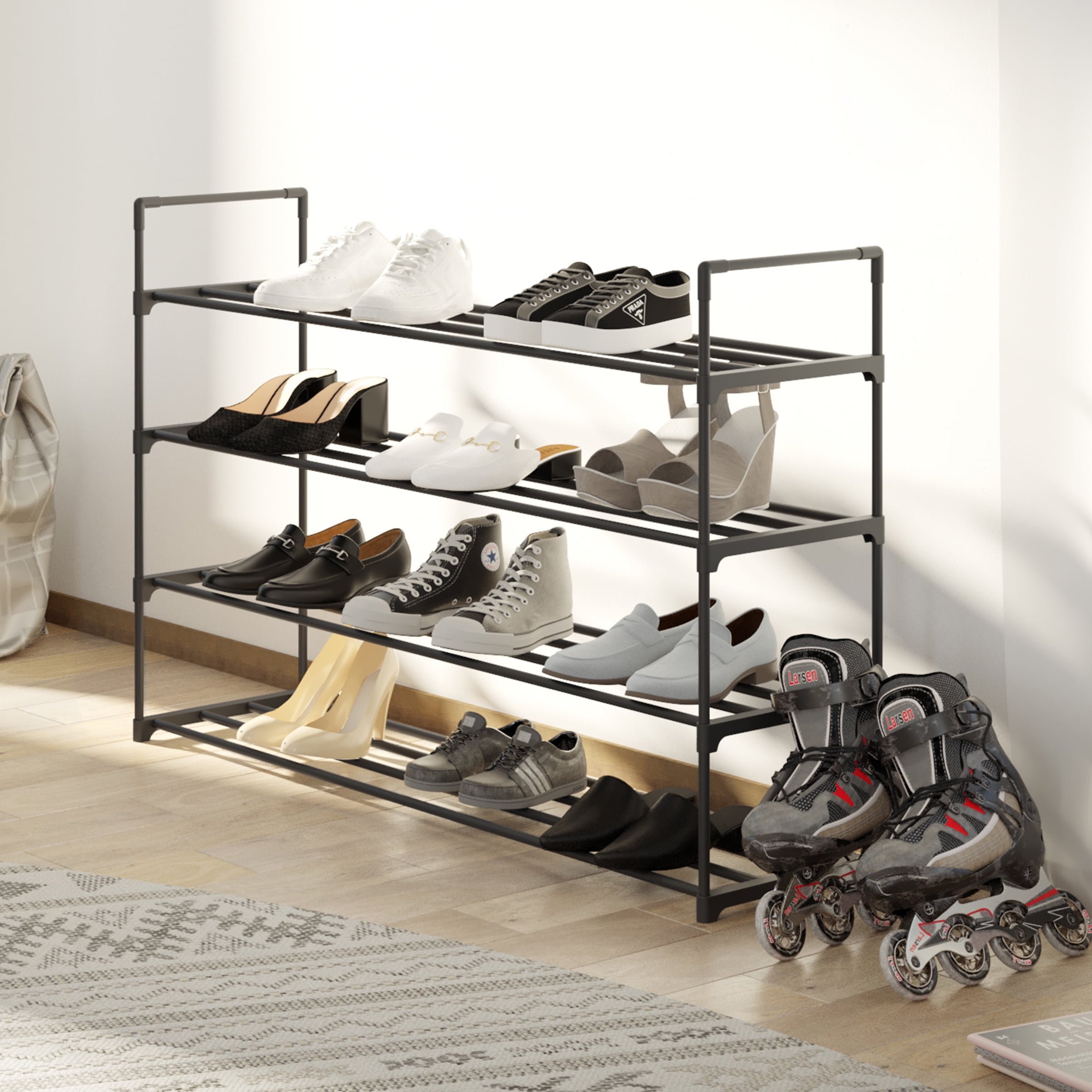 Max Houser 4-Tier Shoe Rack, Fabric Shoe Shelf for Entryway Closet Bedroom.