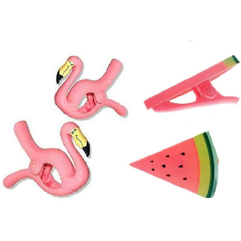 2 Pack Set Pair of Beach Towel Clips(Flamingo & Watermelon Style) Jumbo