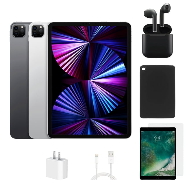 Reacondicionado Apple iPad Pro 11" (2021) A2301 (WiFi + Cellular Desbloqueado) 256GB Gris Espacial (Grado A) Paquete con Funda, Auriculares Inalámbricos, Protector de Pantalla de Vidrio Templado