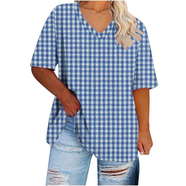 Camisetas de Cuello en V Mujeres de Manga Corta Sobredimensionada Impresa Camiseta Interior de Verano, Top Deportivo para el Uso Casual