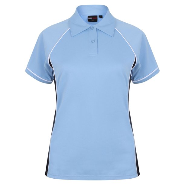 Finden & Hales- Polo de deportes Coolplus con ribetes para mujer (Azul cielo/Azul marino/Blanco)