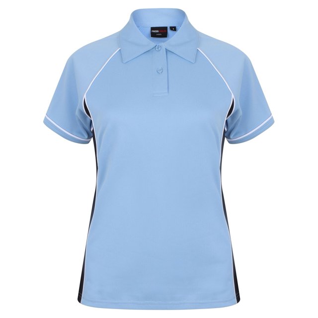 Finden & Hales- Polo de deportes Coolplus con ribetes para mujer (Azul cielo/Azul marino/Blanco)
