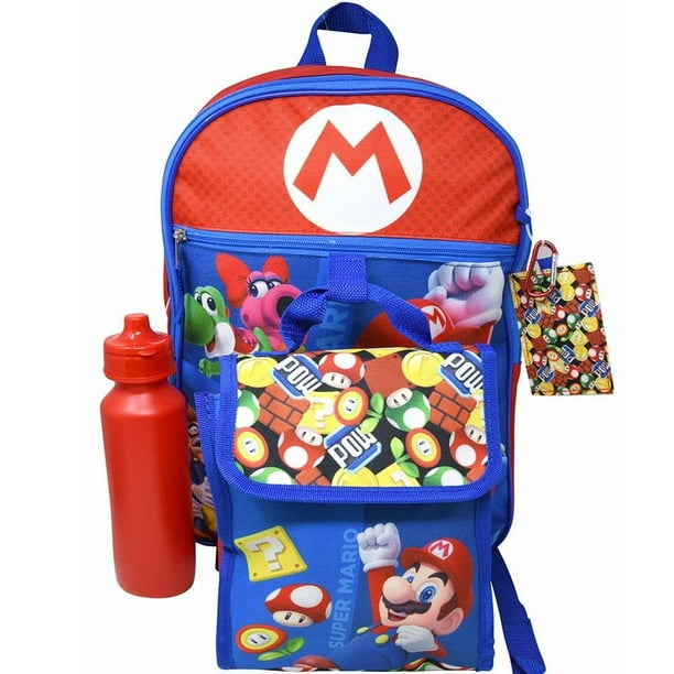 Set de mochilas Bioworld Super Mario Red de 40 cm con bolsa de almuerzo y robot