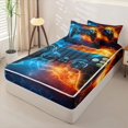 thumbnail image 2 of Erosebridal Neon Game Controller Zipper Twin Comforter Sets with Fitted Sheet and 2 Pillowcases,Hexagon Lightning Print Zipper Bedding Set,Blue Orange Black,Reversible, 2 of 6