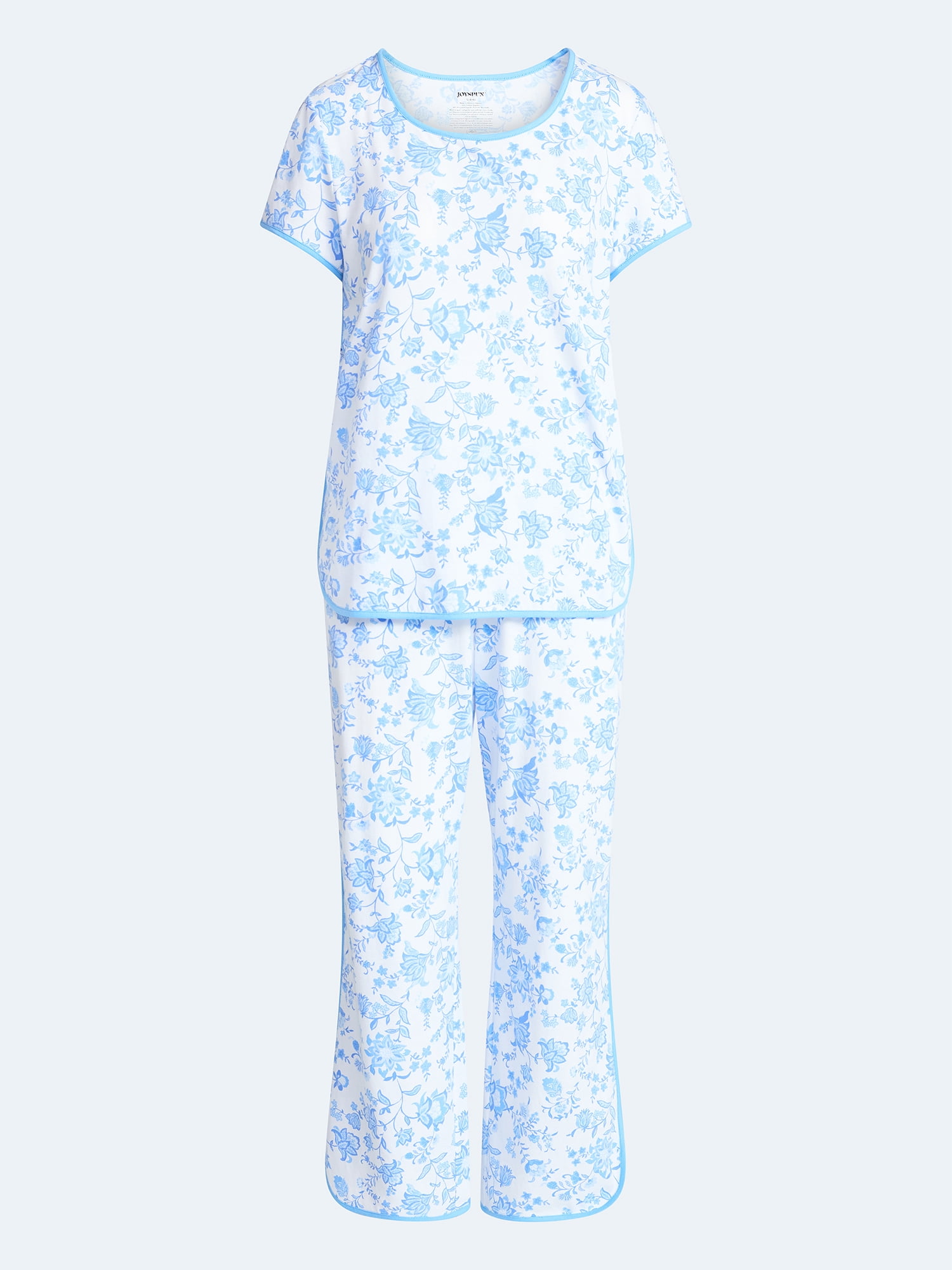 Joyspun Women's Lightweight Short Sleeve Sleep Tee and Pants Set, 2-Piece, Sizes XS-3X