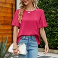 thumbnail image 3 of Defitshape Women's Short Sleeve Bouse Fall Shirt Fashion Chiffon Summer Lightweight Top Elegant Loose Thin T Shirt Rose XX-Large, 3 of 4