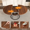 thumbnail image 2 of AENKYO 43"-59" Expandable Round Dining Table with Storage, Walnut Top & Black Hourglass Metal Base, Seats 4-6, 2 of 3