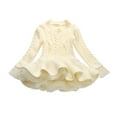 thumbnail image 1 of VKOYWKM Robe Chandail Tricotée pour Filles à Manches Longues, Col Ras du Cou, Robe Tutu, Douce, Unie, Patchwork en Tulle, Robes d'Hiver, Concours, Princesse, 1 of 3
