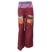 Mogul Women's Trousers High Waist Wide Leg Maroon Palazzo Pants