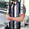 thumbnail image 3 of Camisa de manga corta con cuello abatible y botones para hombre, informal, cómoda, transpirable, con estampado 3D de rayas de playa para vacaciones, 3 of 5