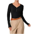 thumbnail image 2 of Ailaofu Ladies' Casual Fashion Solid Color V-Neck Long Sleeve Base Layer Top - Essential for Layering in Spring & Fall, 2 of 7